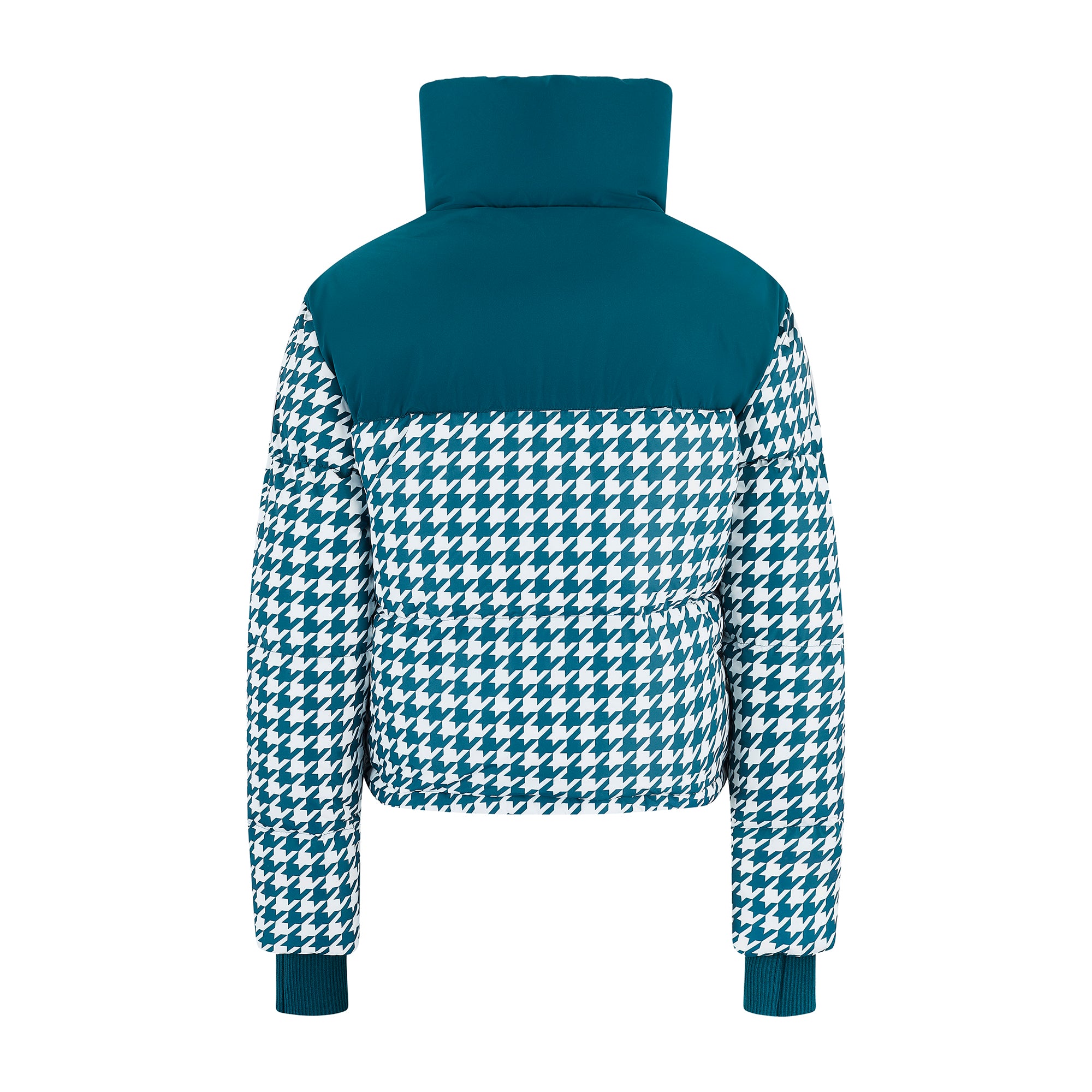 Cropped Bomber Ski Jacket - Teal Houndstooth