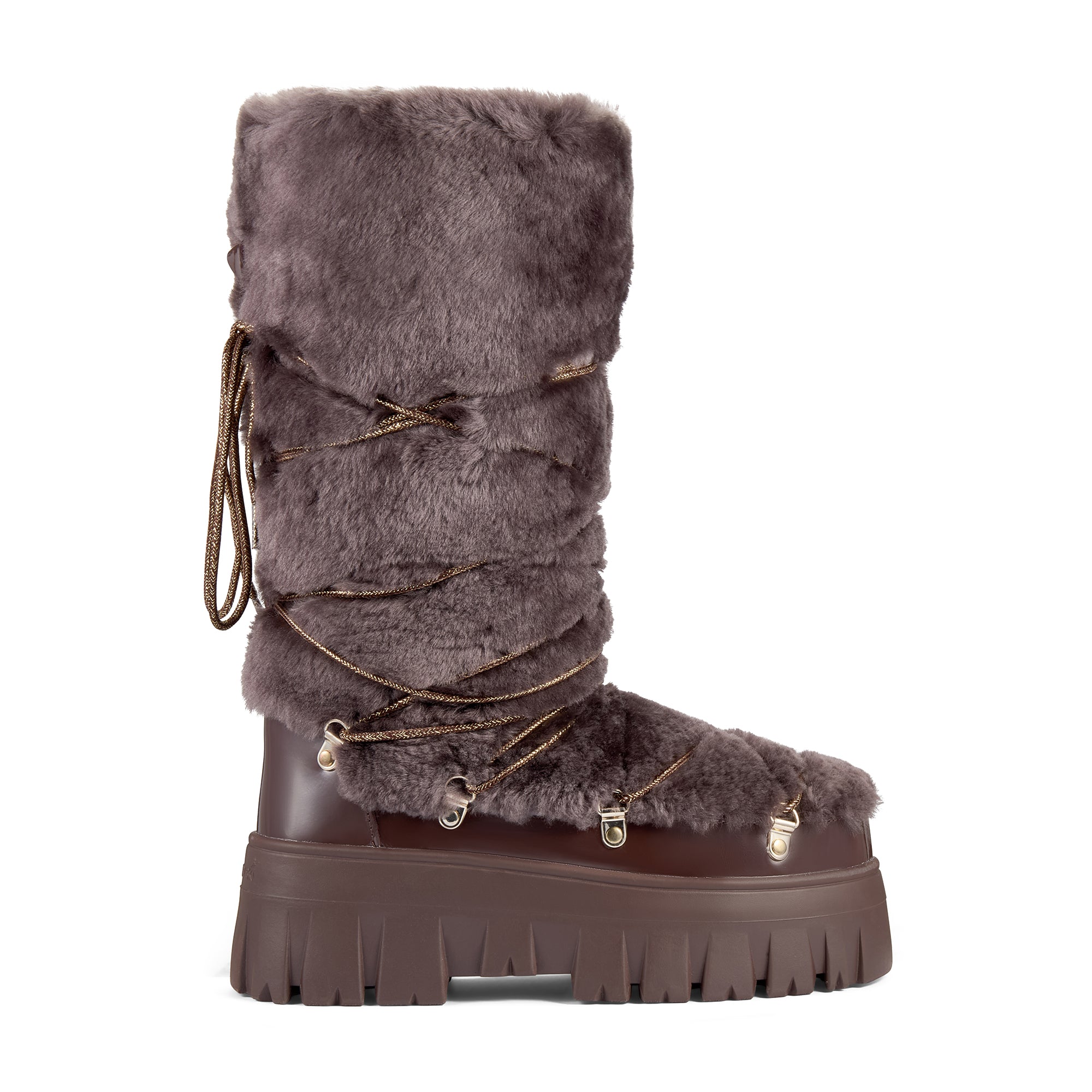 Lug Tread Shearling Snow Boots - Tall Chocolate