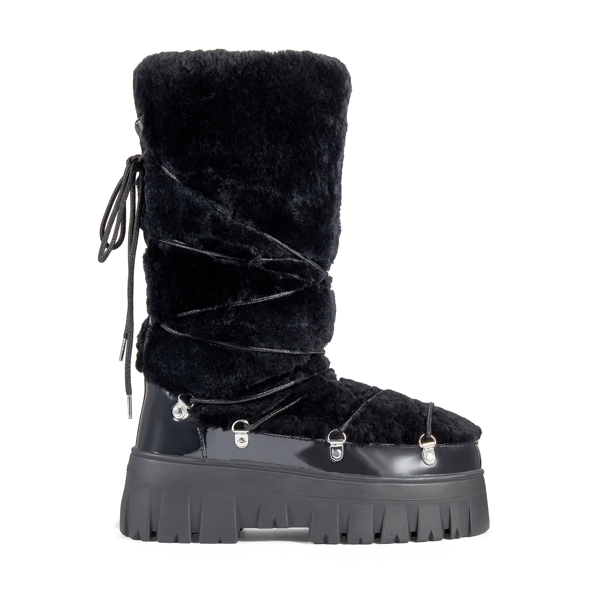Lug Tread Shearling Snow Boots - Tall Black