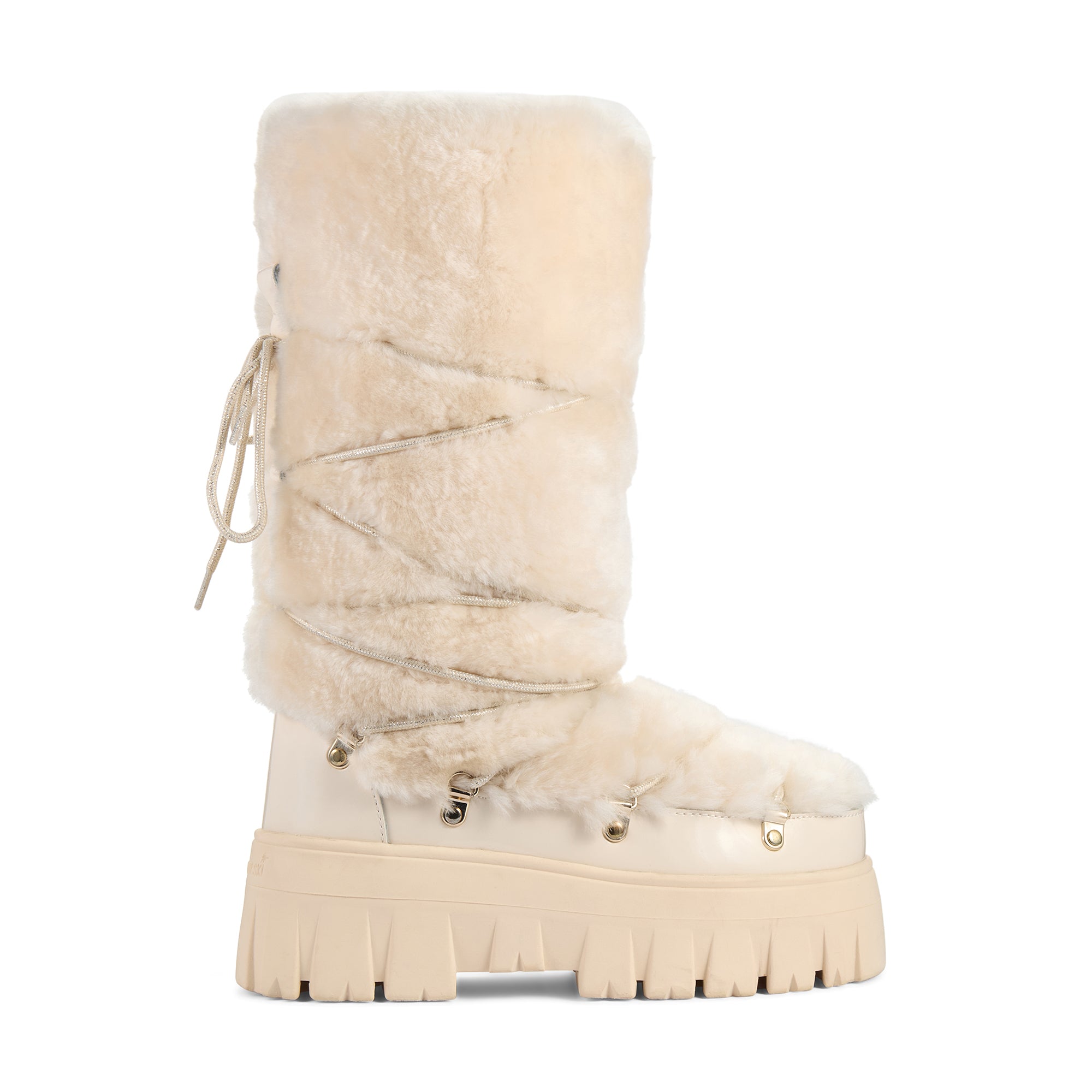Lug Tread Shearling Snow Boots - Tall Cream