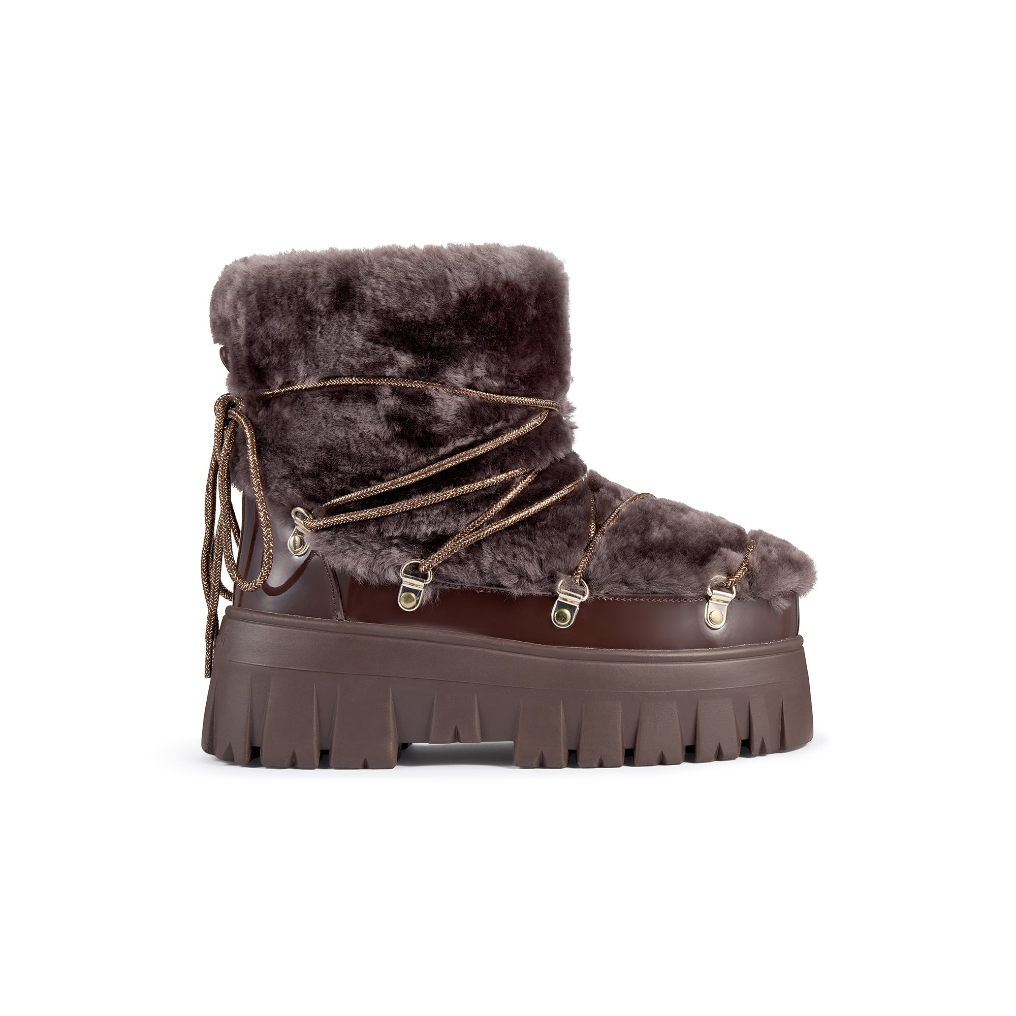 Lug Tread Shearling Snow Boots - Short Chocolate