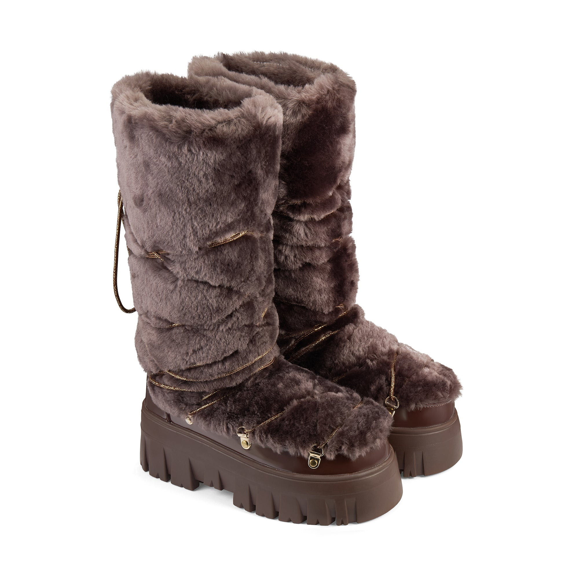 Lug Tread Shearling Snow Boots - Tall Chocolate
