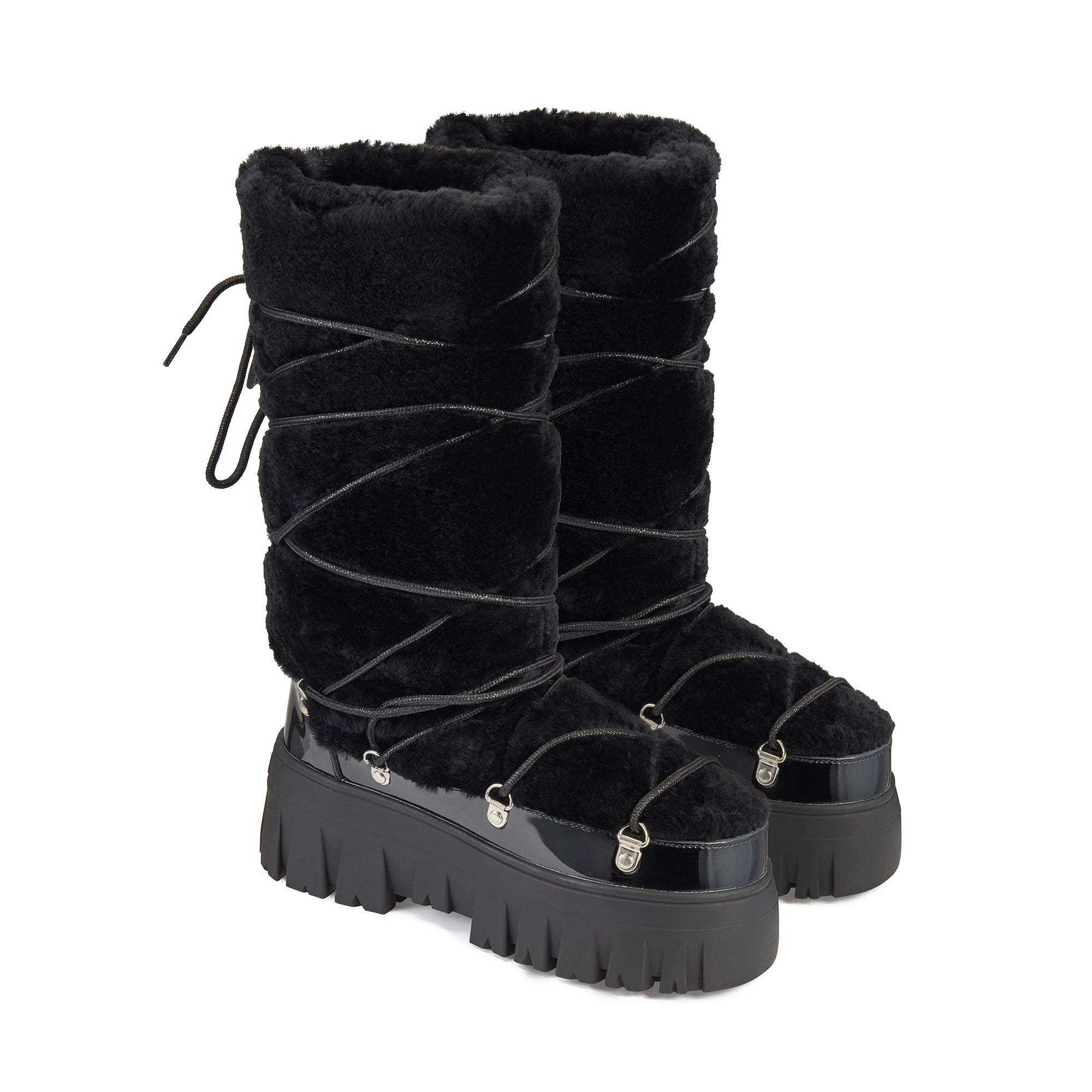 Lug Tread Shearling Snow Boots - Tall Black