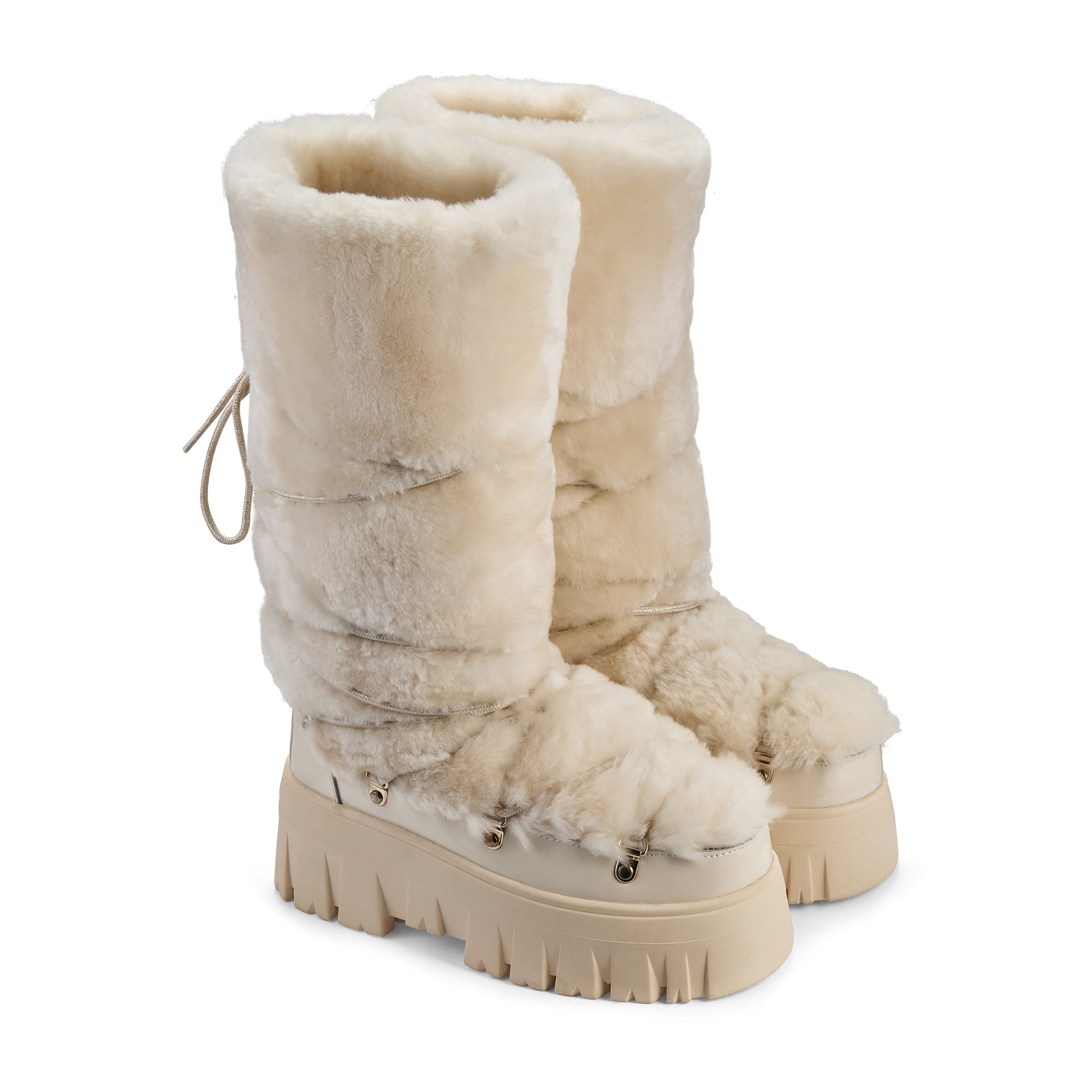 Lug Tread Shearling Snow Boots - Tall Cream