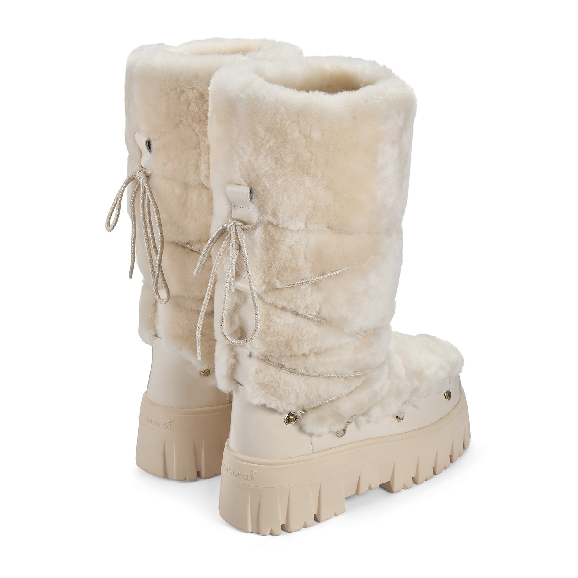 Lug Tread Shearling Snow Boots - Tall Cream