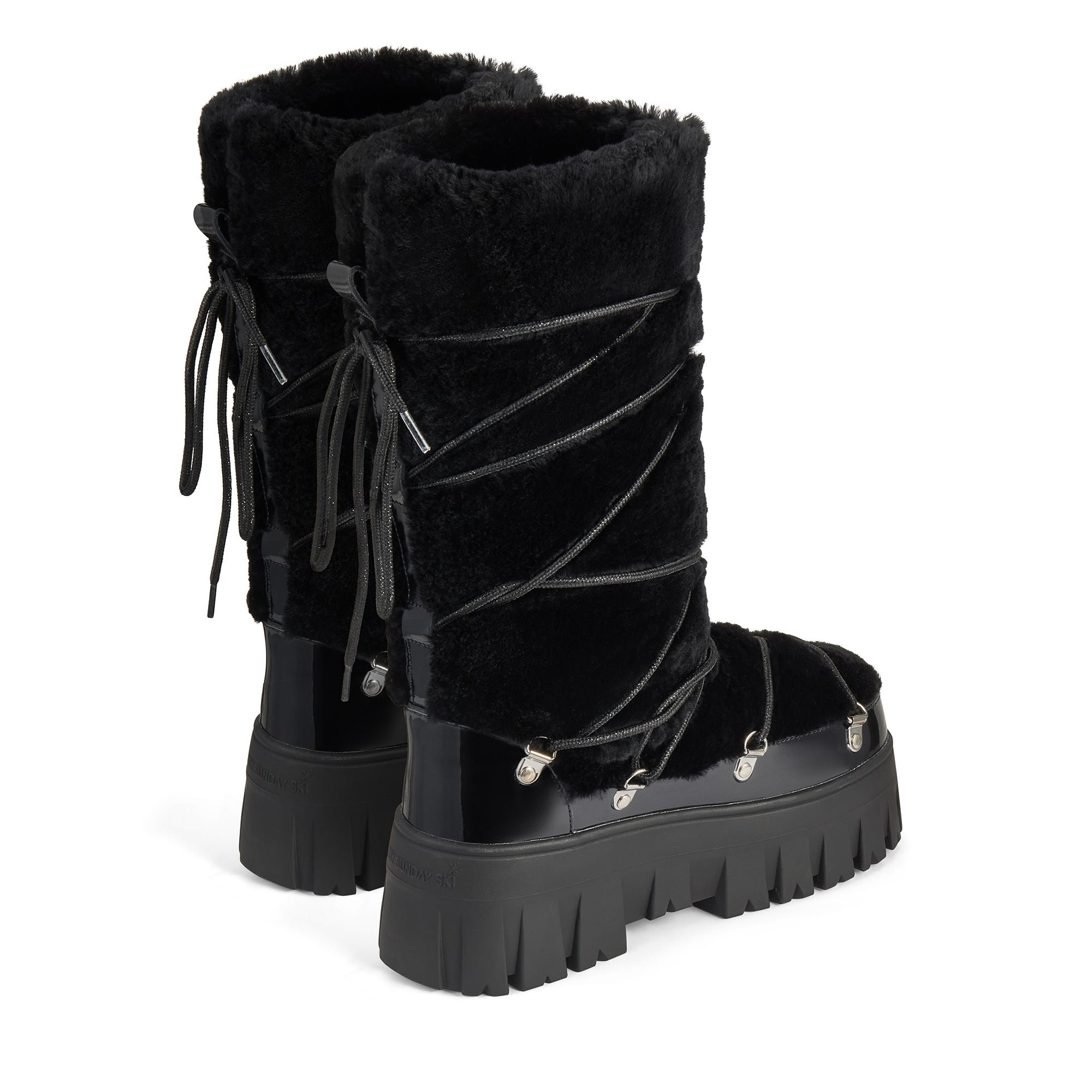 Lug Tread Shearling Snow Boots - Tall Black