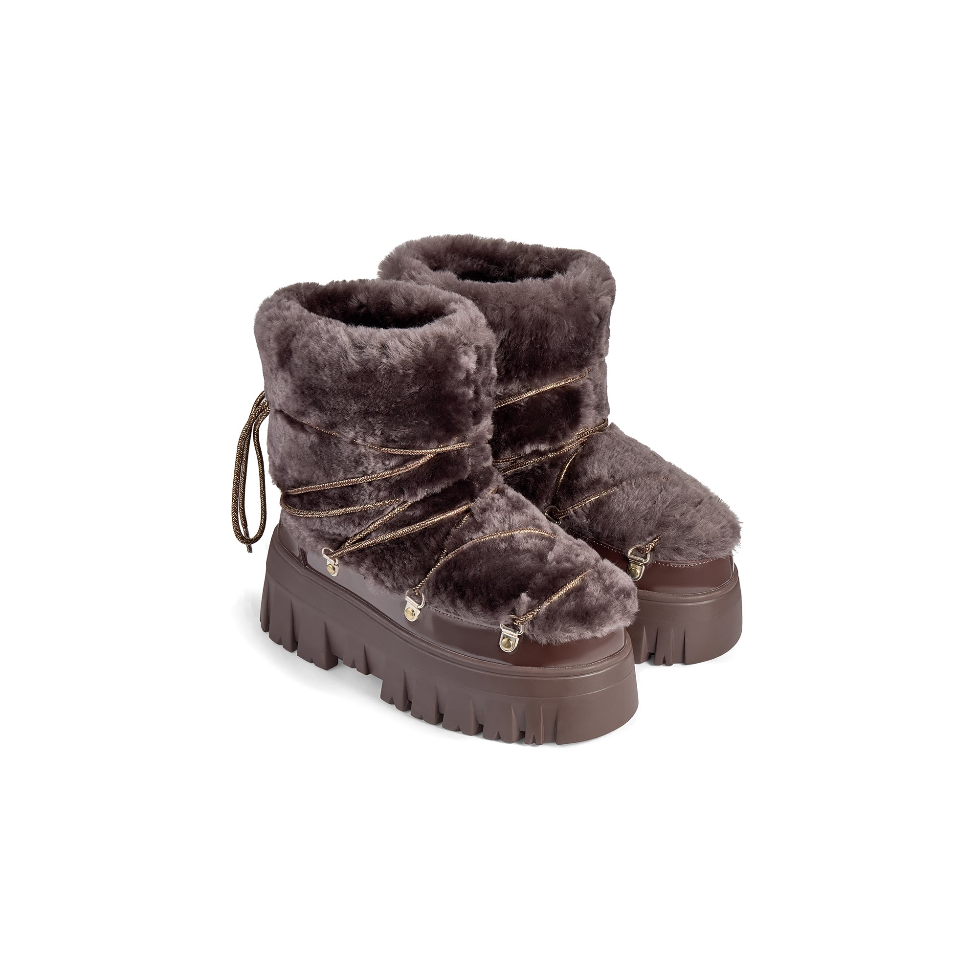 Lug Tread Shearling Snow Boots - Short Chocolate