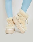 Lug Tread Shearling Snow Boots - Cream