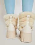 Lug Tread Shearling Snow Boots - Cream
