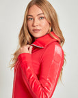 Ribbed Zip Up Mid Layer - Red