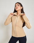 Ribbed Zip Up Mid Layer - Camel