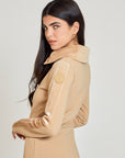 Ribbed Zip Up Mid Layer - Camel