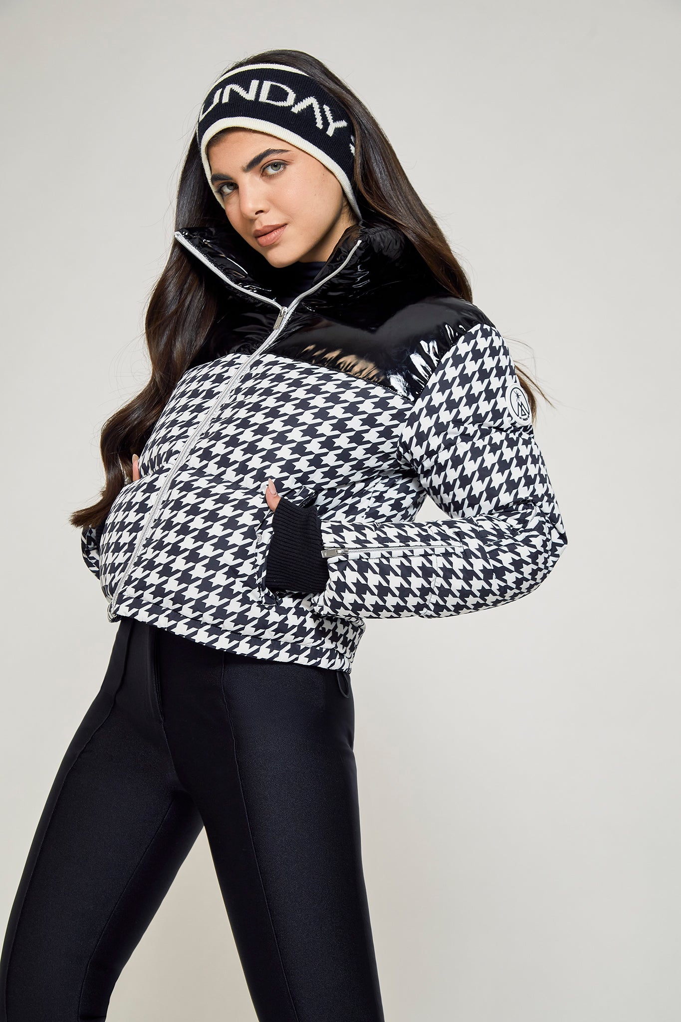 Cropped Bomber Ski Jacket – Houndstooth