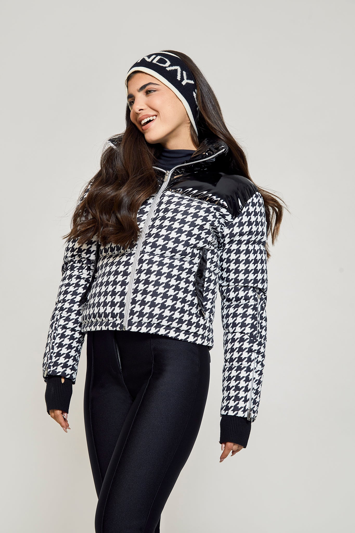 Cropped Bomber Ski Jacket – Houndstooth – My Sunday Ski