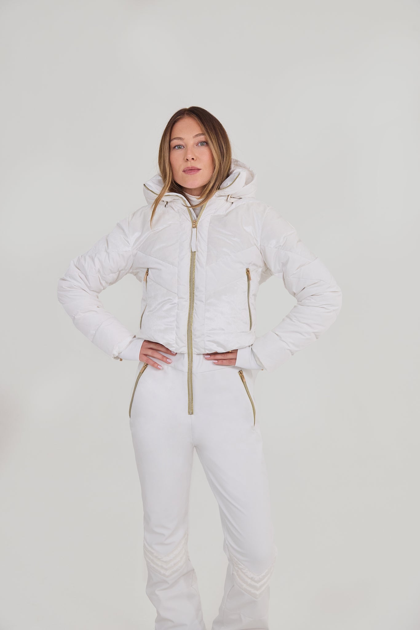 Chevron Ski Suit - White Velvet