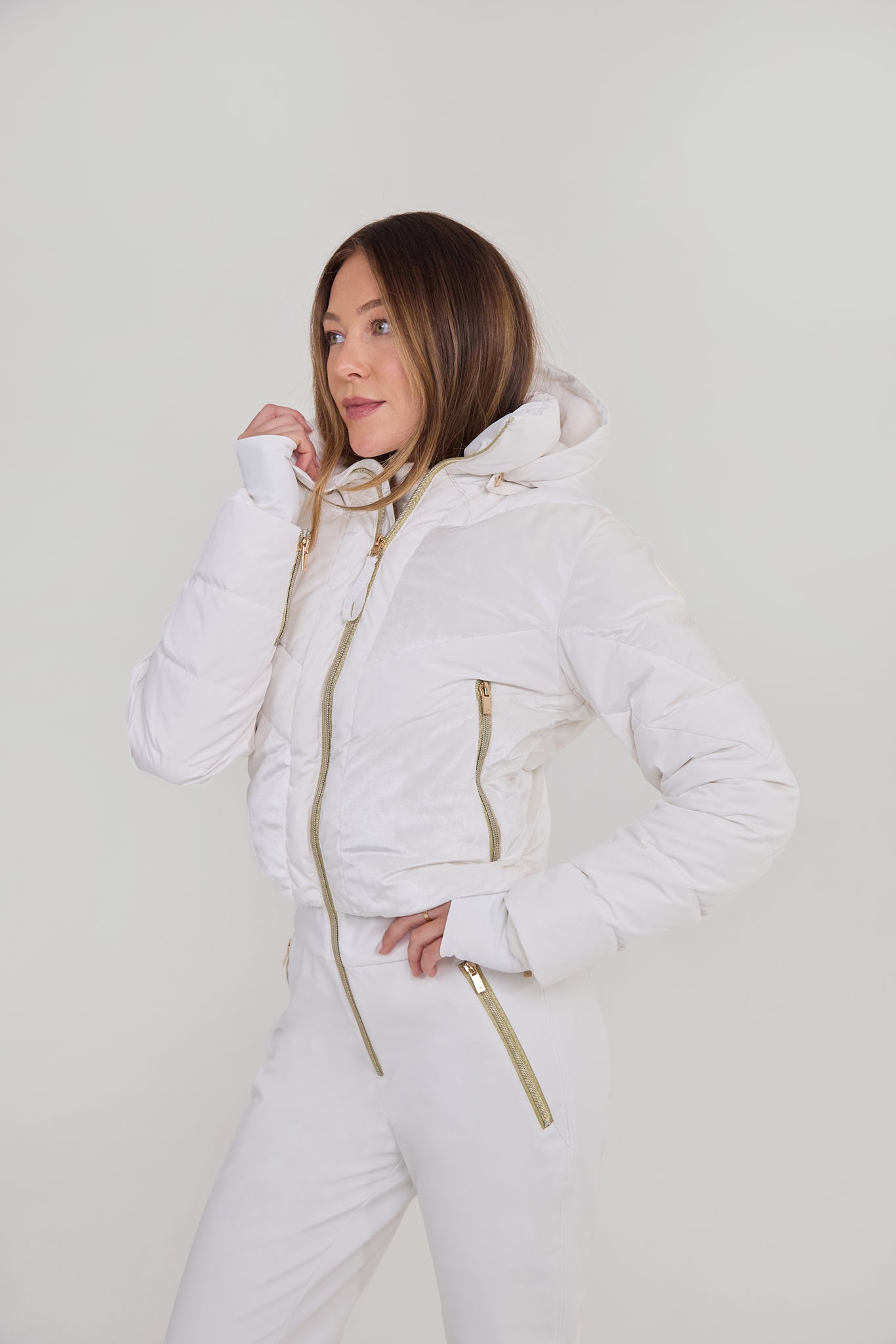 Chevron Ski Suit - White Velvet