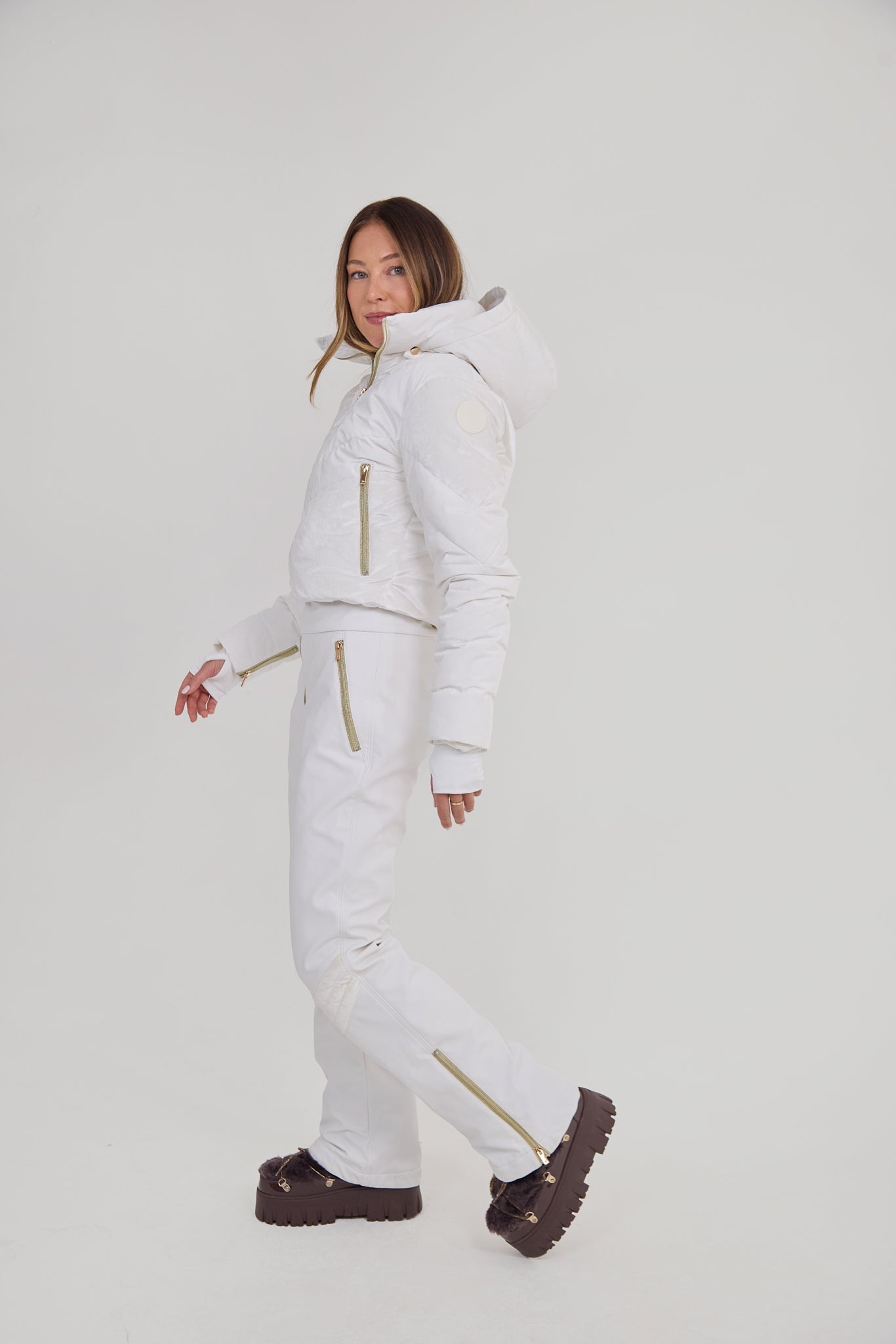 Chevron Ski Suit - White Velvet