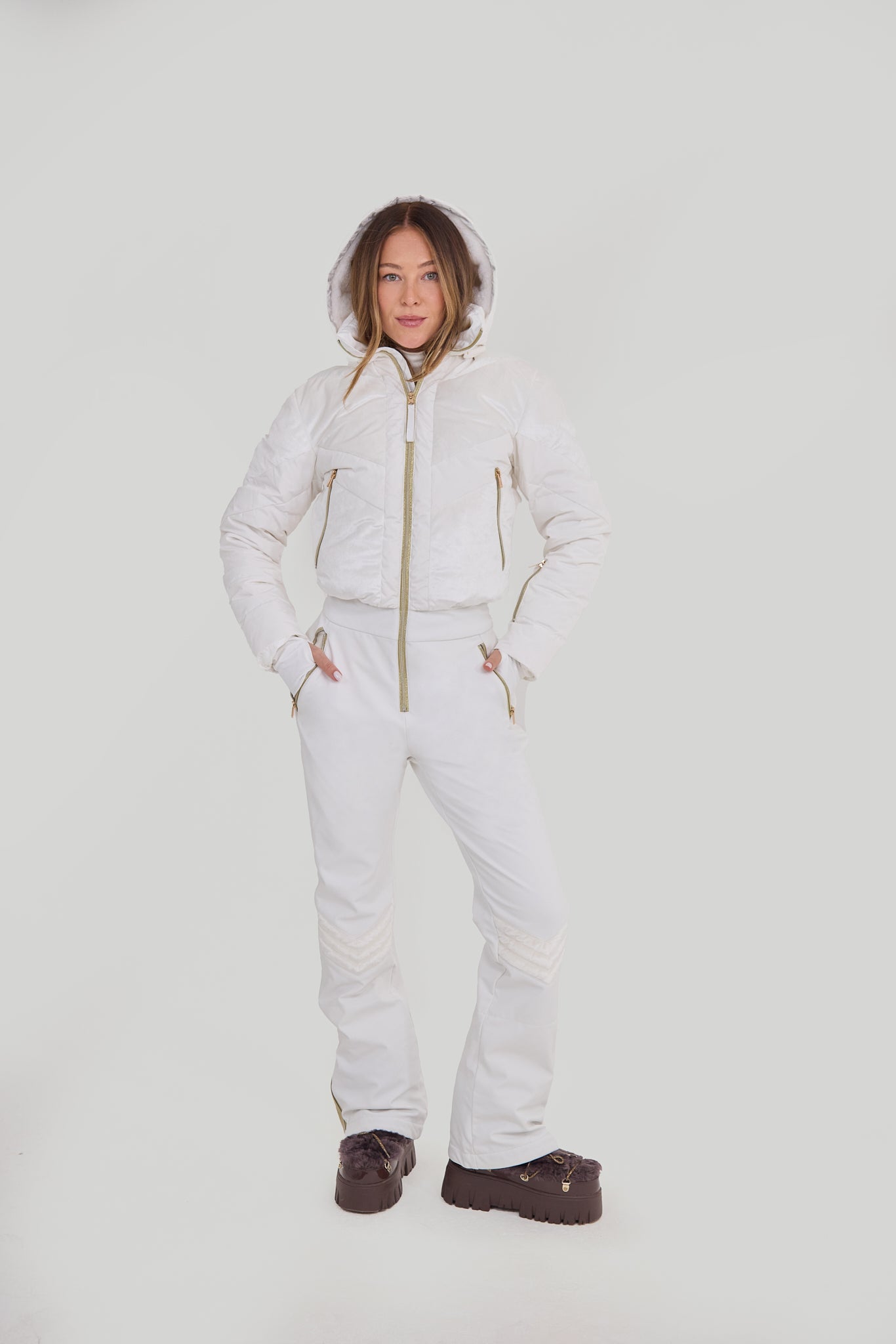 Chevron Ski Suit - White Velvet