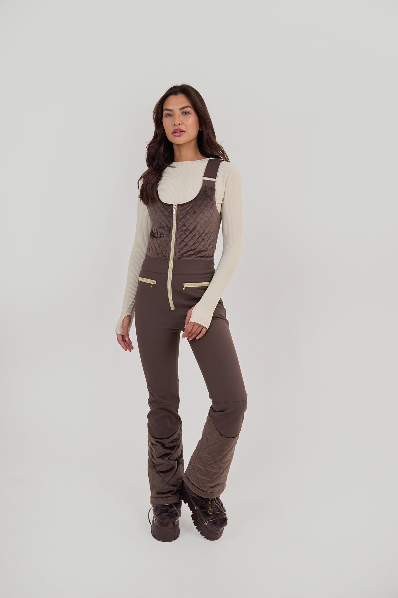Quilted Velvet Ski Overall - Chocolate