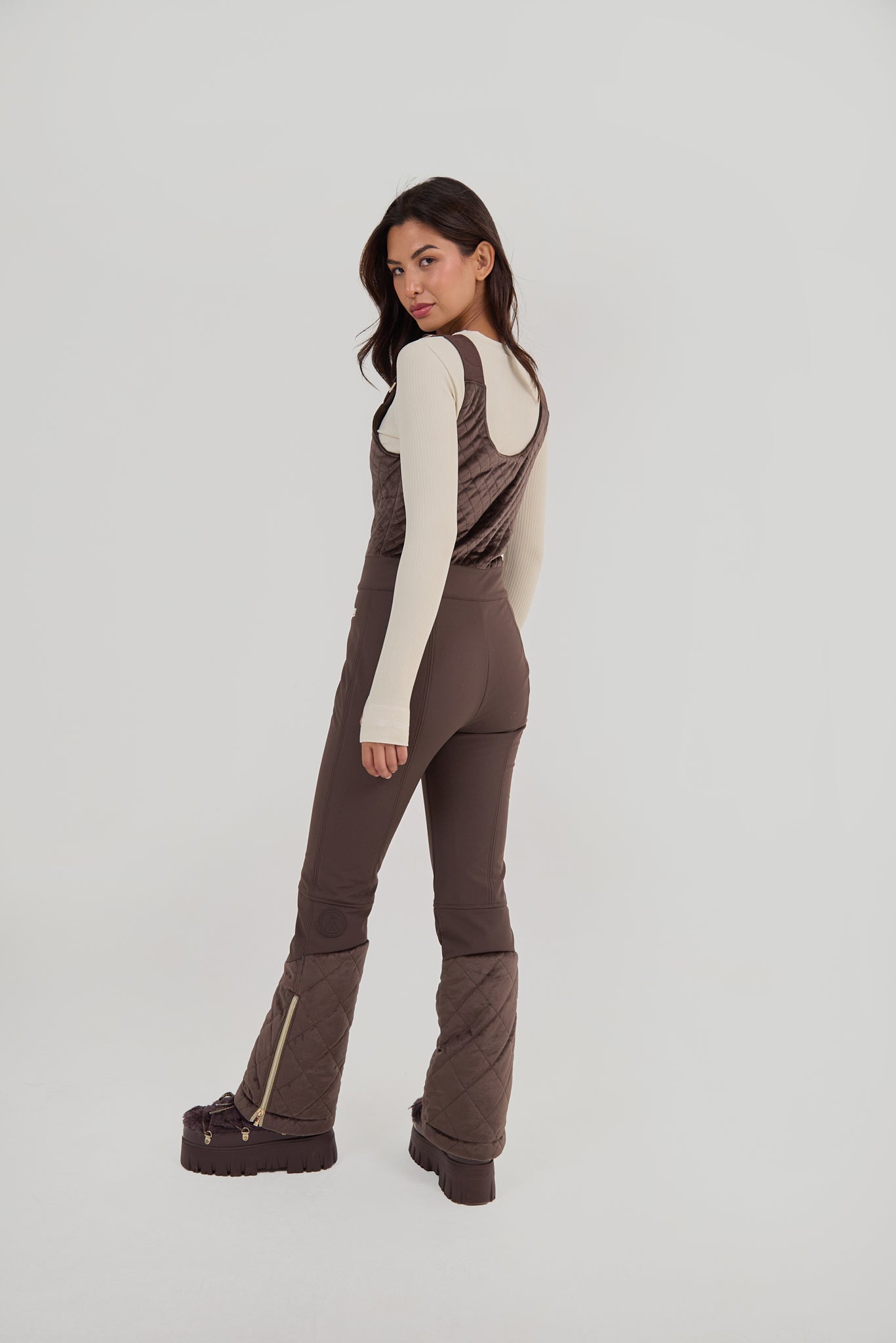 Quilted Velvet Ski Overall - Chocolate