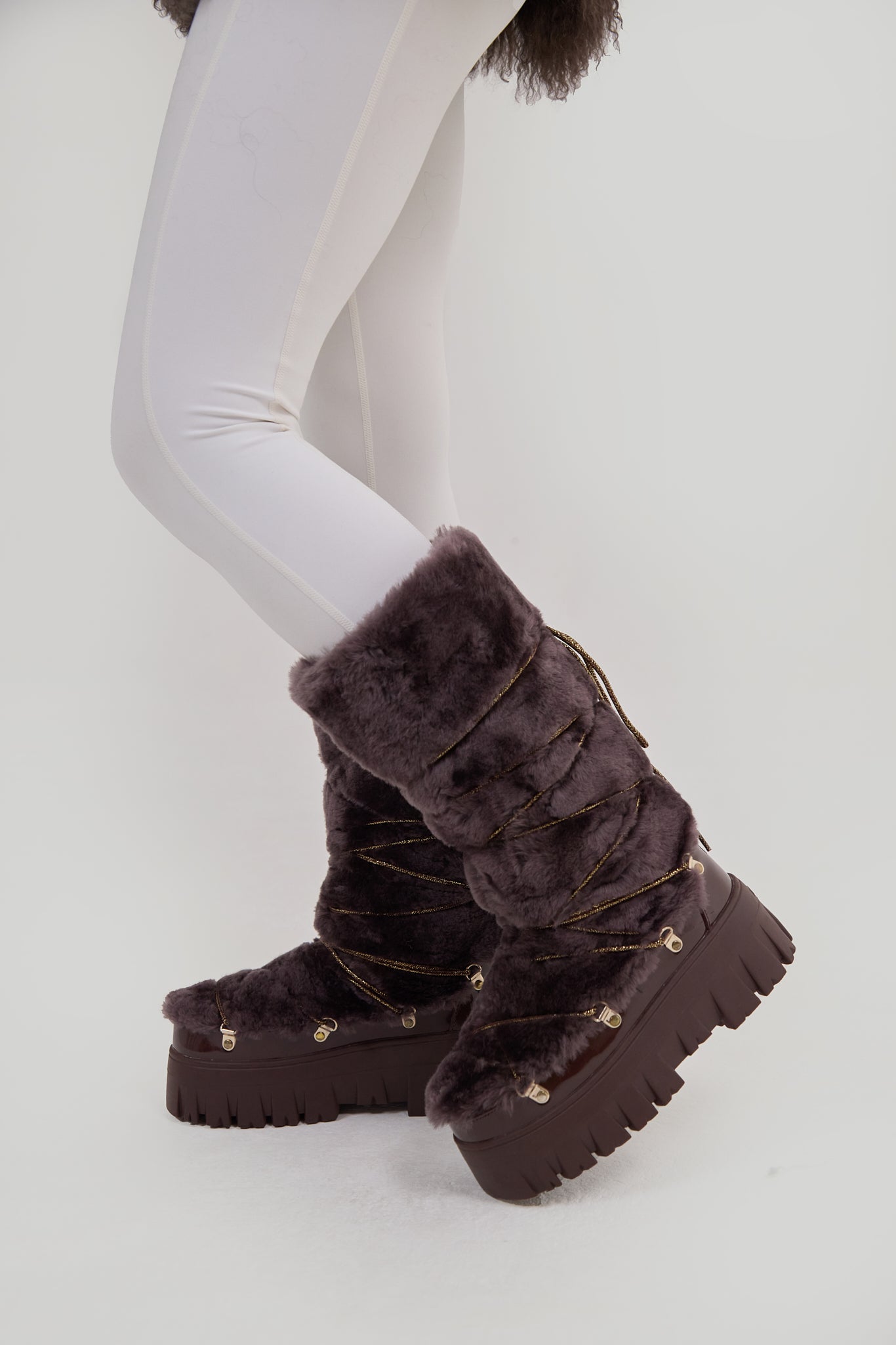 Lug Tread Shearling Snow Boots - Tall Chocolate
