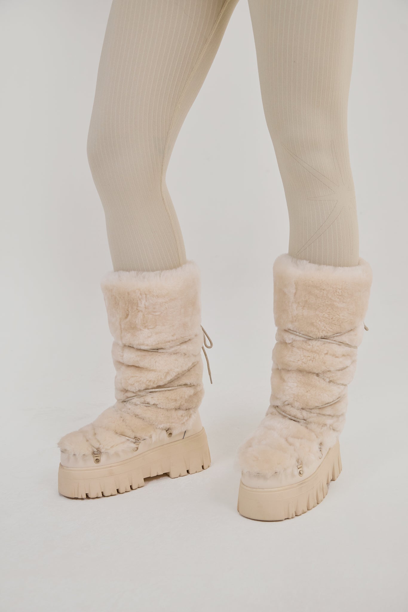 Lug Tread Shearling Snow Boots - Tall Cream