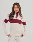 Merino Varsity Quarter Zip - Cream / Burgundy