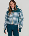 Cropped Bomber Ski Jacket - Teal Houndstooth