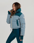 Cropped Bomber Ski Jacket - Teal Houndstooth