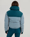 Cropped Bomber Ski Jacket - Teal Houndstooth