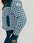 Cropped Bomber Ski Jacket - Teal Houndstooth