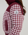 Cropped Bomber Ski Jacket - Burgundy Houndstooth