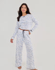 Pointelle Toile Pyjama Set - White / Blue