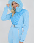 Élégance Courchevel Ski Suit - hood up close-up