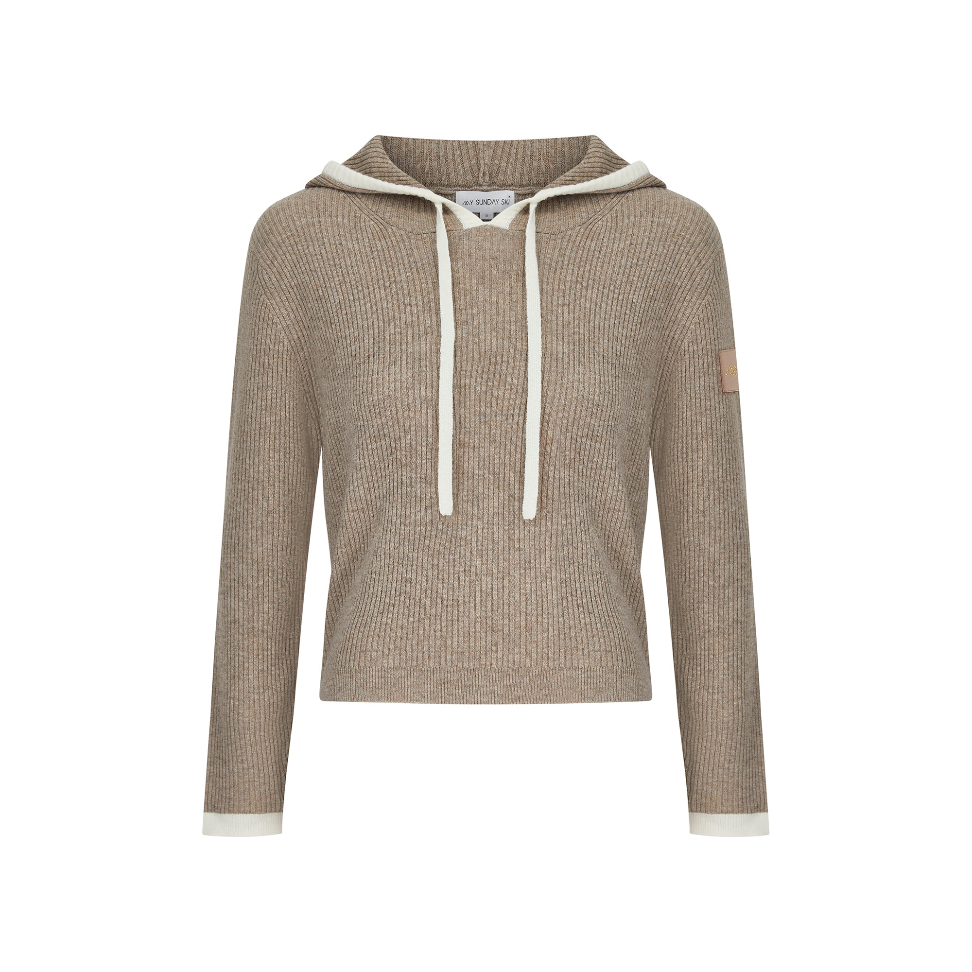Rib Trim Cashmere Hoodie - Oat / White