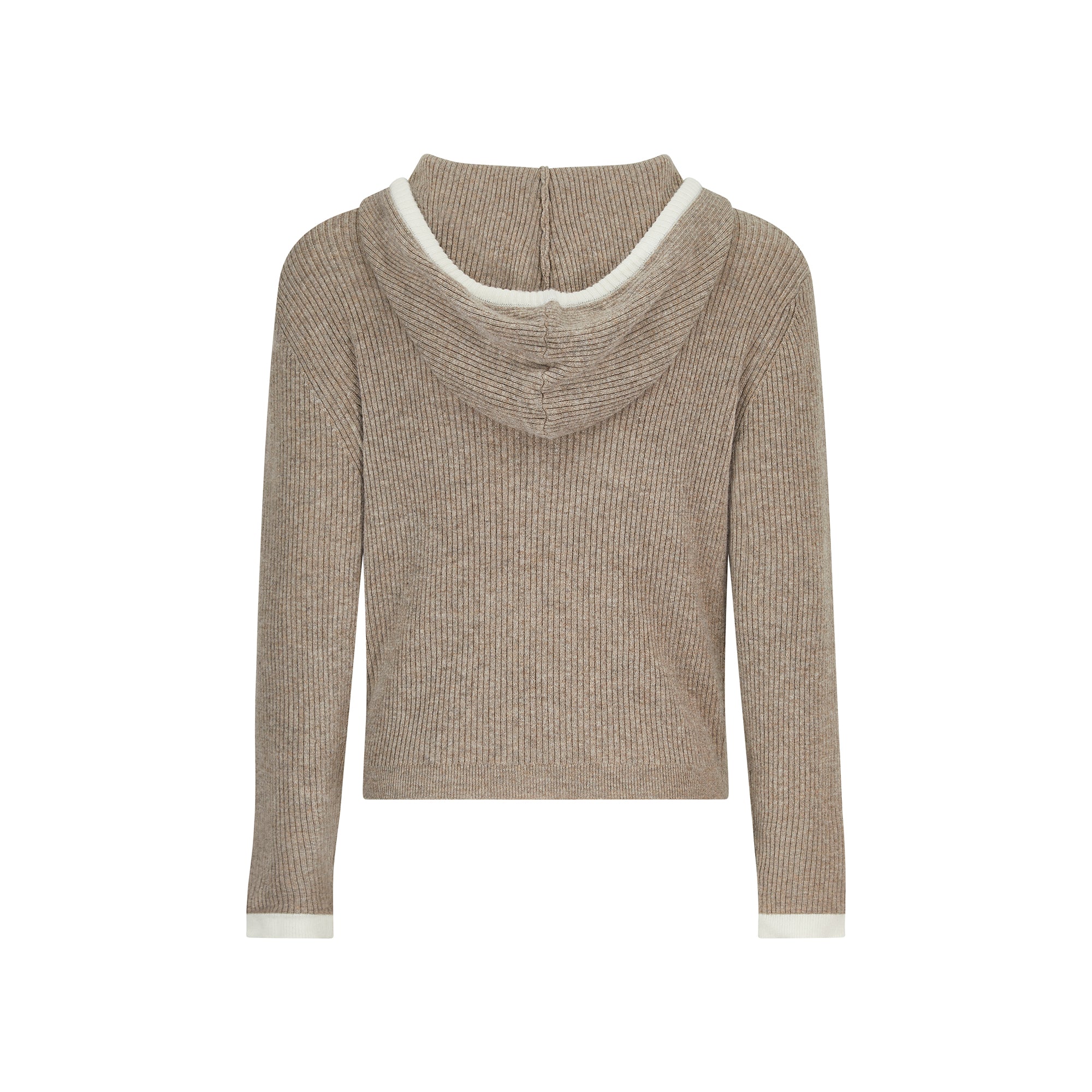 Rib Trim Cashmere Hoodie - Oat / White