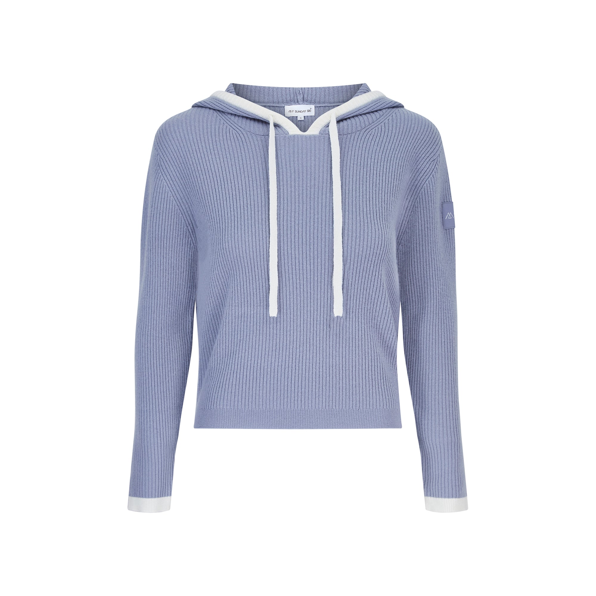 Rib Trim Cashmere Hoodie - Ice Grey / White