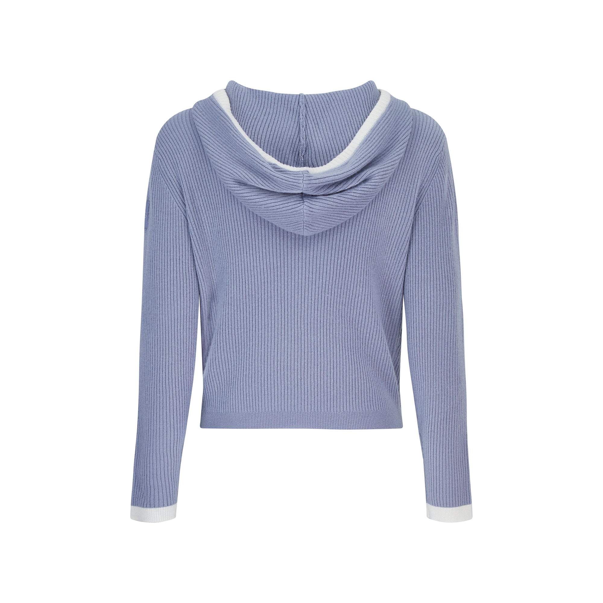 Rib Trim Cashmere Hoodie - Ice Grey / White