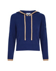 Rib Trim Cashmere Hoodie - Navy / Camel