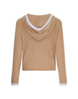 Rib Trim Cashmere Hoodie - Camel / Pearl Grey