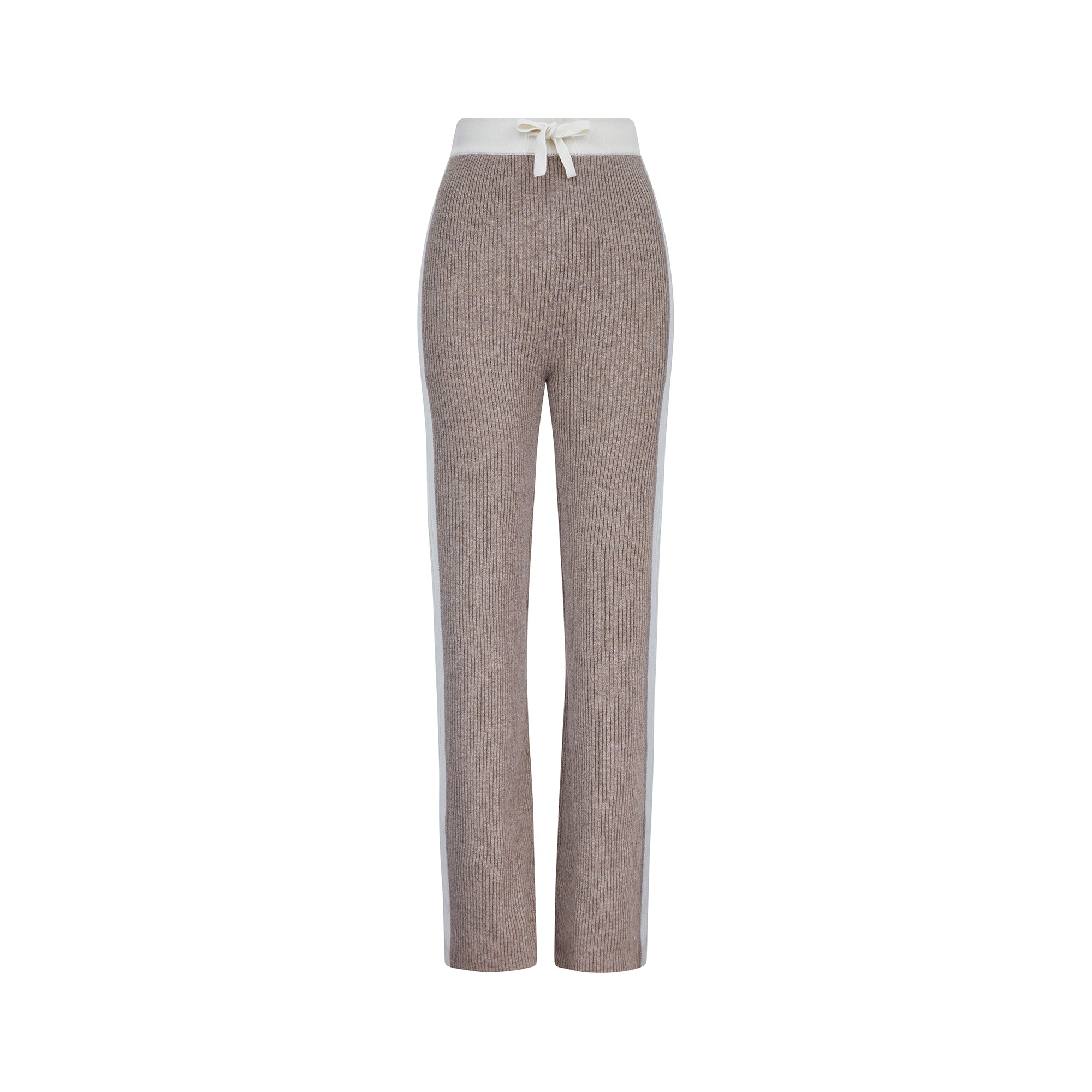 Wide Leg Cashmere Pants - Oat / White