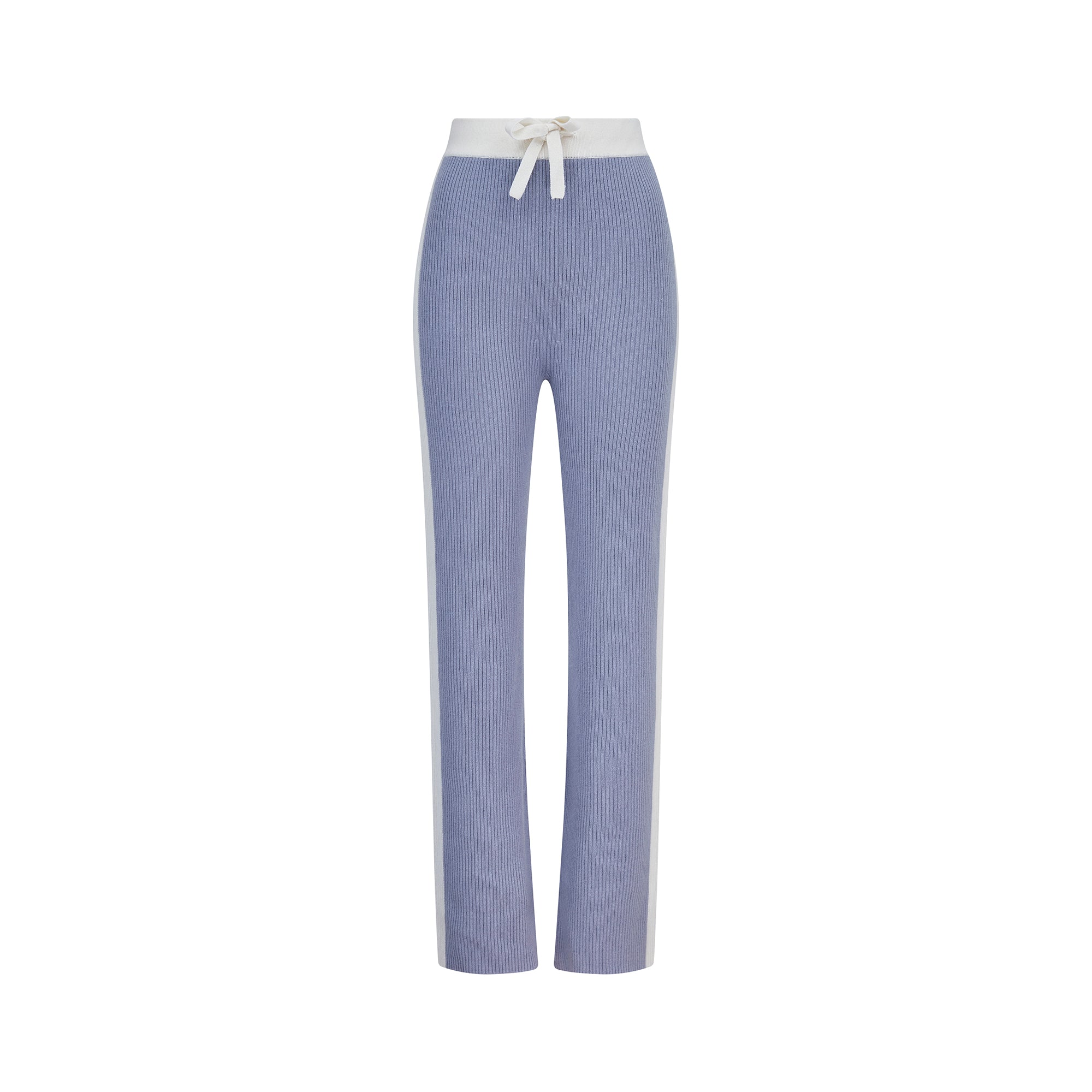 Wide Leg Cashmere Pants - Ice Grey / White