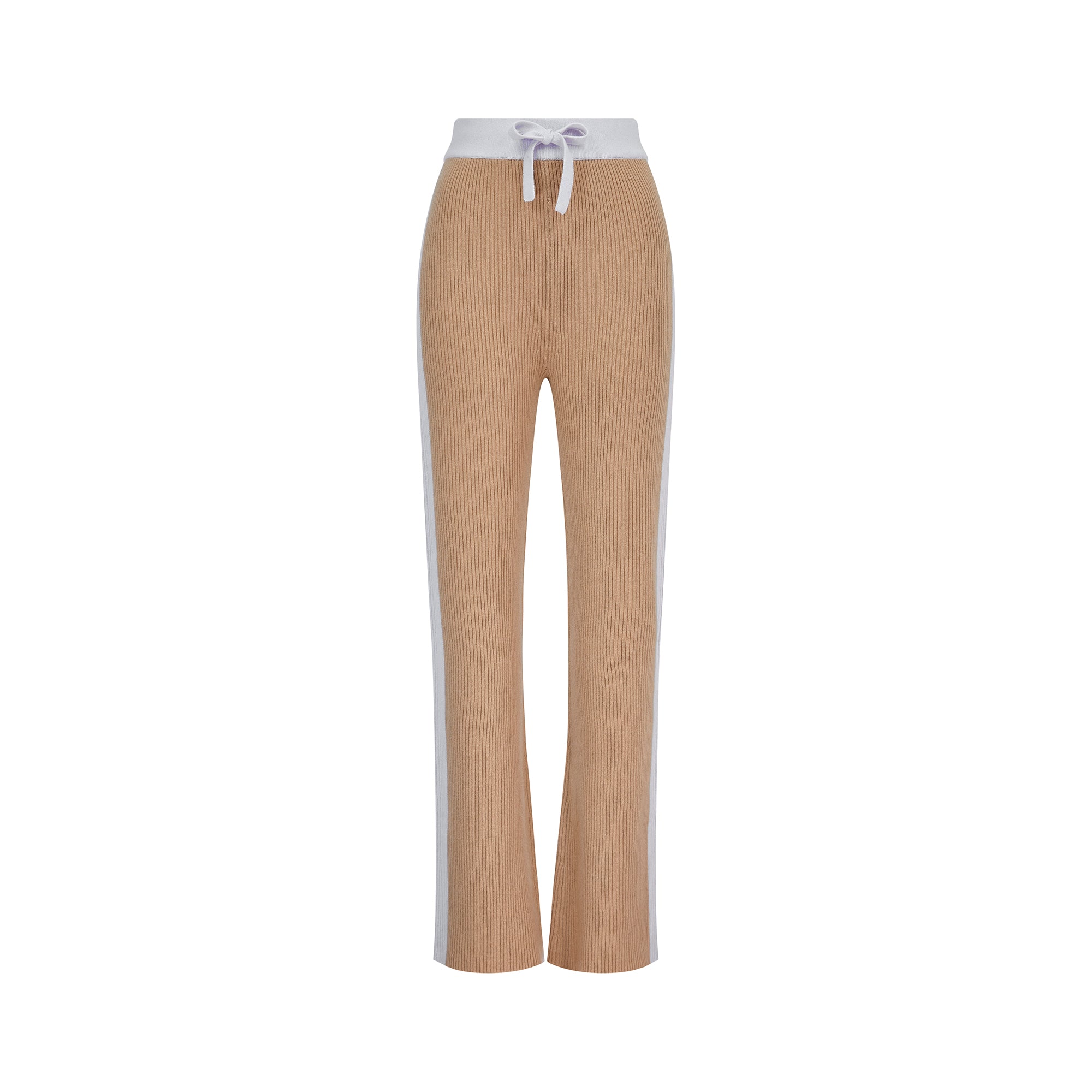 Wide Leg Cashmere Pants - Camel / Pearl Grey