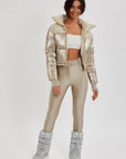 Cropped Bomber Ski Jacket – Champagne Shimmer