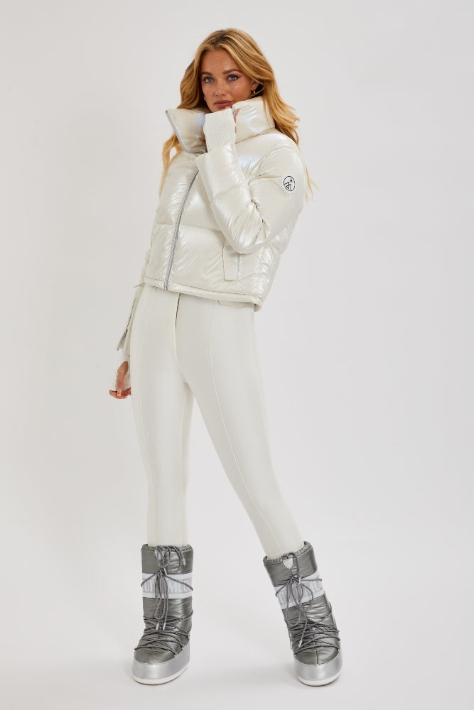 Cropped Bomber Ski Jacket – Snow Sparkle White