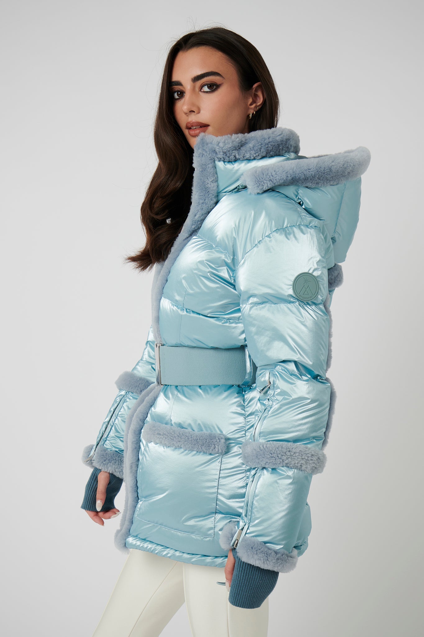 Shearling Pioneer Puffer Ski Jacket - Glacier Blue