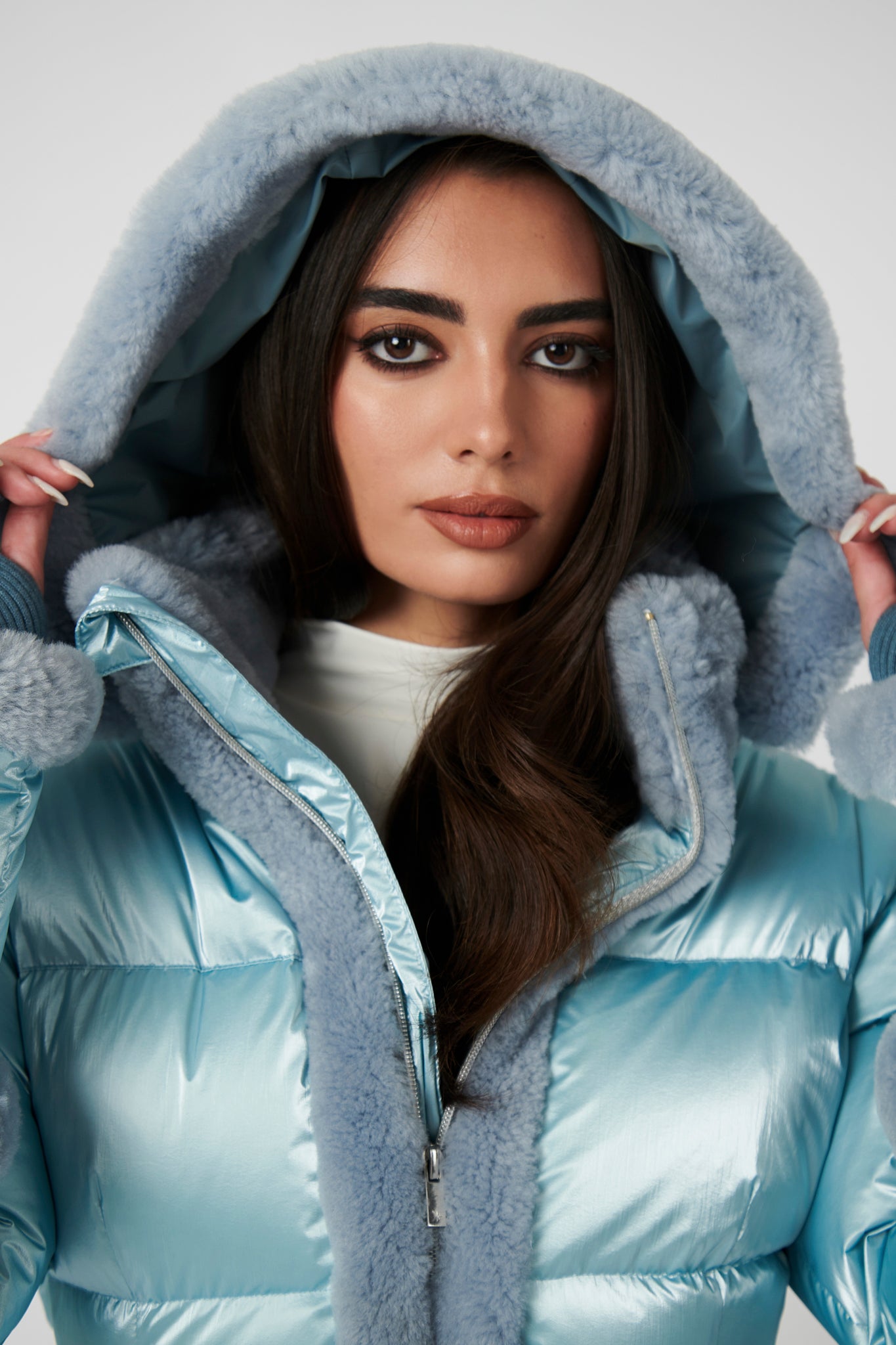 Shearling Pioneer Puffer Ski Jacket - Glacier Blue