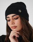 Cashmere Cable Beanie - Black