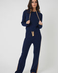 Wide Leg Cashmere Pants - Navy / Camel