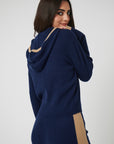 Rib Trim Cashmere Hoodie - Navy / Camel